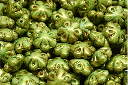 Folklore Flower Beads, White Brown Luster Spotted (02010-65326), Glass, Czech Republic