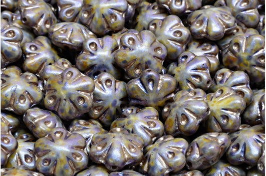 民间传说花珠，白色紫色棕色光泽斑点铜衬里 (02010-65329-54324)，玻璃，捷克共和国
