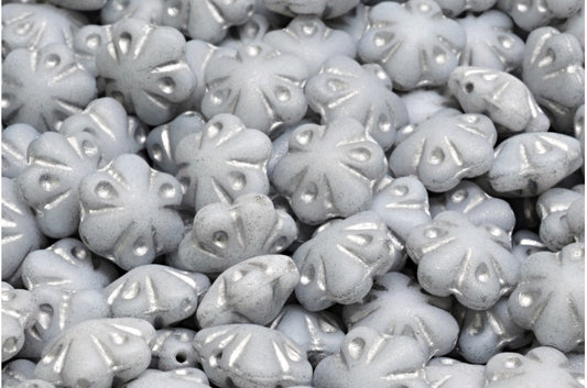 Folklore Flower Beads, White Matte Silver Lined (02010-84100-54301), Glass, Czech Republic