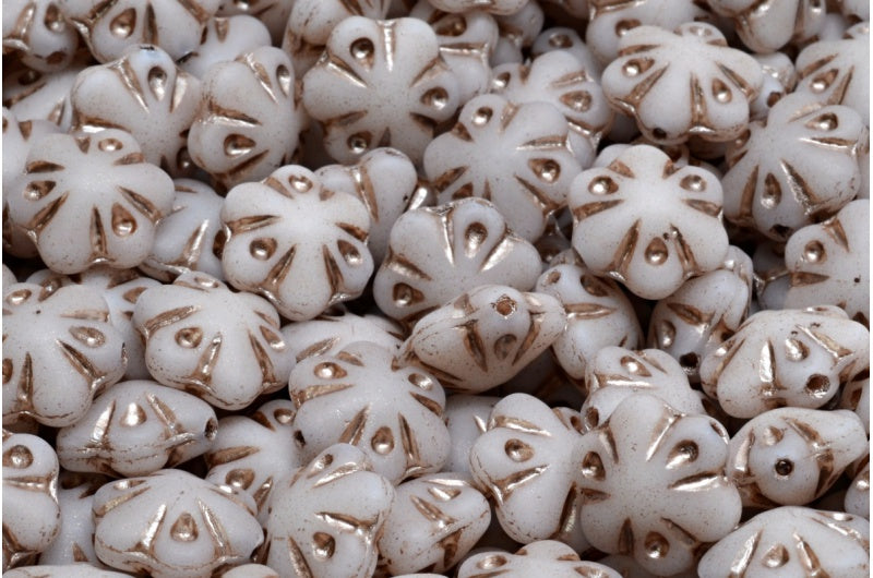 Folklore Flower Beads, White Matte Copper Lined (02010-84100-54324), Glass, Czech Republic