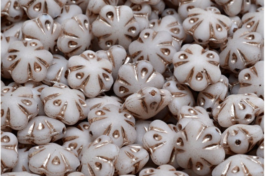 Folklore Flower Beads, White Matte Copper Lined (02010-84100-54324), Glass, Czech Republic