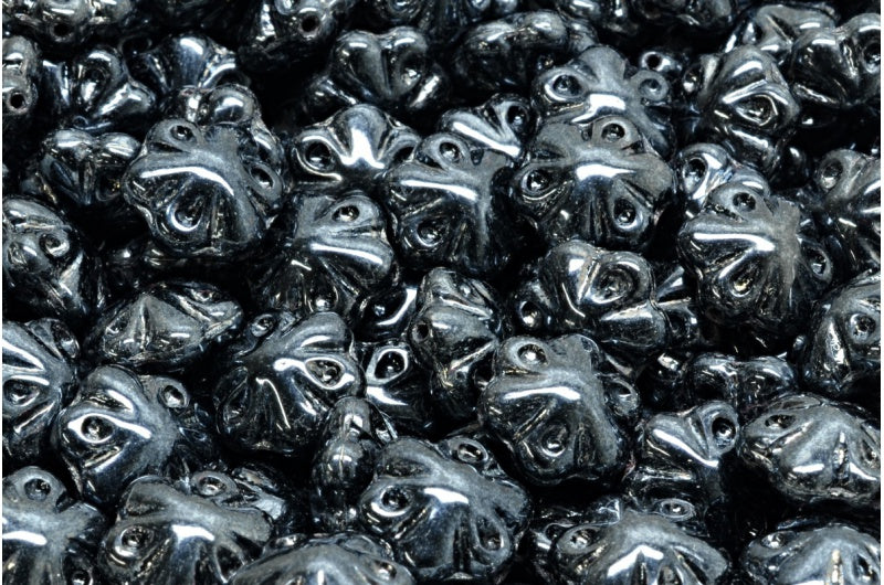 フォークロアフラワービーズ、ブラックヘマタイト（23980-14400）、ガラス、チェコ共和国