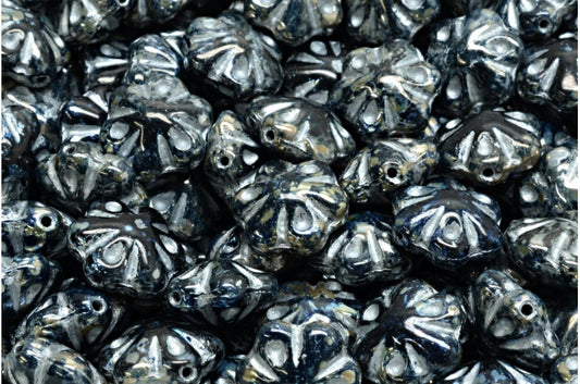 フォークロアフラワービーズ、ブラックピカソ54201（23980-43400-54201）、ガラス、チェコ共和国