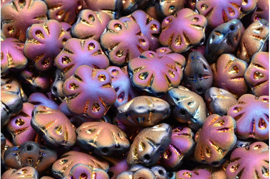 フォークロアフラワービーズ、ブラックマットスリペリットフル（2Xサイド）（23980-84100-29503）、ガラス、チェコ共和国