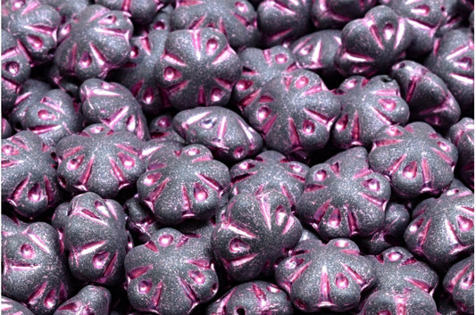 フォークロアフラワービーズ、ブラックマットピンクライン（23980-84100-54321）、ガラス、チェコ共和国