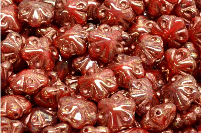 Folklore Flower Beads, Pink Terracotta Violet Copper Lined (R0918-15496-54319), Glass, Czech Republic