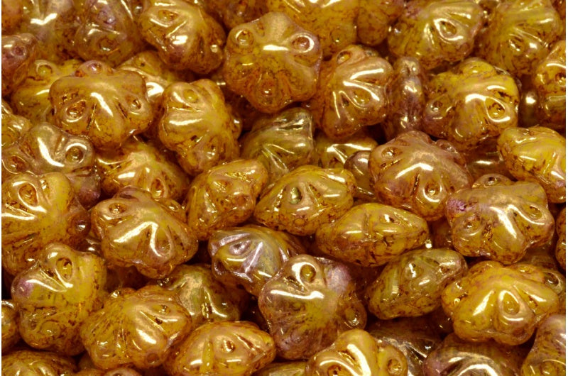 Folklore Flower Beads, Yellow Terracotta Violet (R0812-15496), Glass, Czech Republic