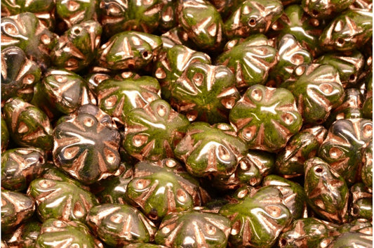 Folklore Flower Beads, Yellow Purple Copper Lined (R0812-15726-54318), Glass, Czech Republic