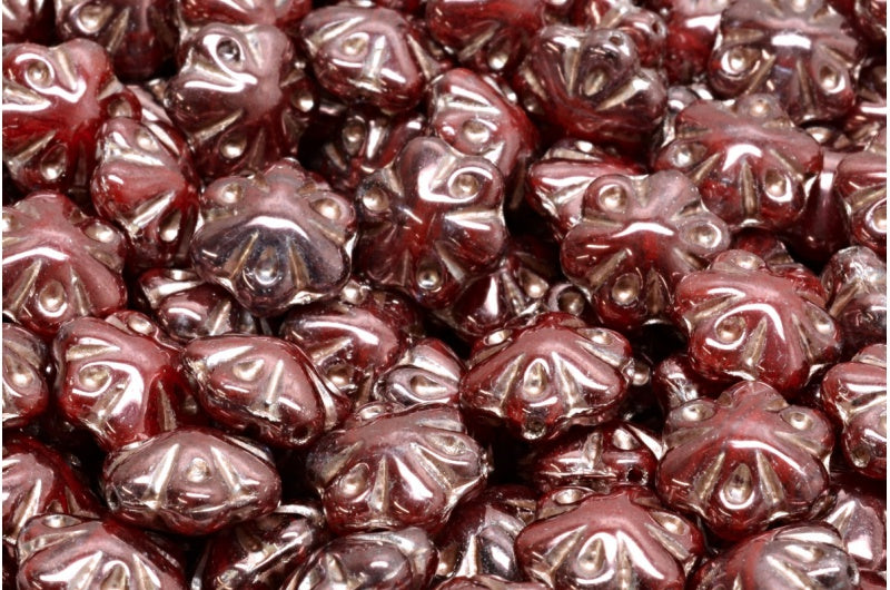 Folklore Flower Beads, Pink Purple Copper Lined (R0918-15726-54324), Glass, Czech Republic