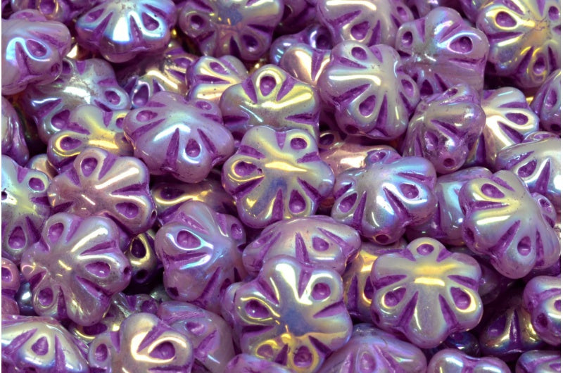 Folklore Flower Beads, R0231 Ab Full (2X Side) 54326 (R0231-28703-54326), Glass, Czech Republic