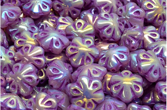 Folklore Flower Beads, R0231 Ab Full (2X Side) 54326 (R0231-28703-54326), Glass, Czech Republic