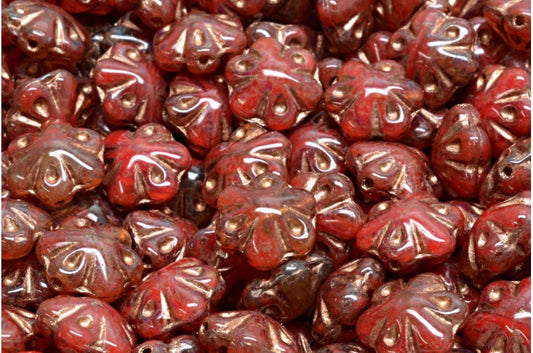 Folklore Flower Beads, Pink Picasso Copper Lined (R0918-43400-54319), Glass, Czech Republic