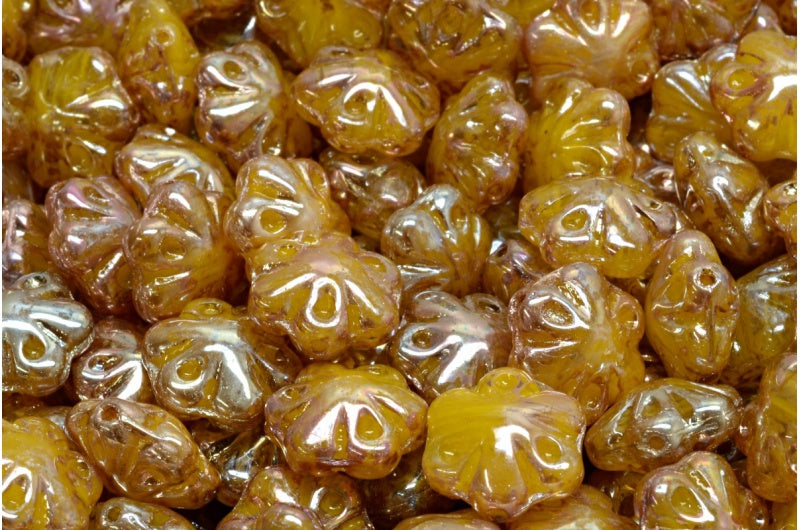 Folklore Flower Beads, Yellow Picasso (R0812-43400), Glass, Czech Republic