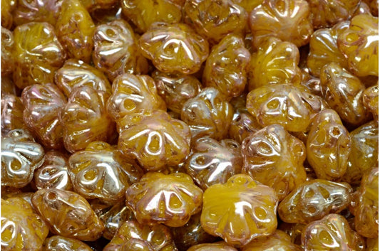 Folklore Flower Beads, Yellow Picasso (R0812-43400), Glass, Czech Republic