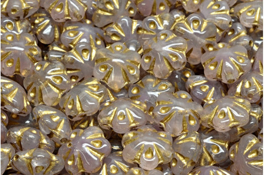 Folklore Flower Beads, R0231 Gold Lined (R0231-54302), Glass, Czech Republic