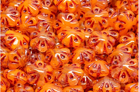 Folklore Flower Beads, Orange Red Lined (R0912-54314), Glass, Czech Republic