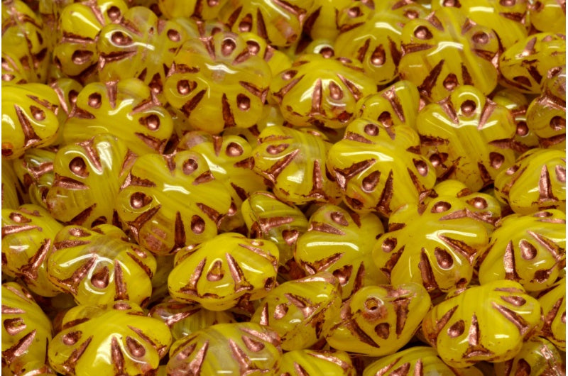 Folklore Flower Beads, Yellow Copper Lined (R0812-54319), Glass, Czech Republic