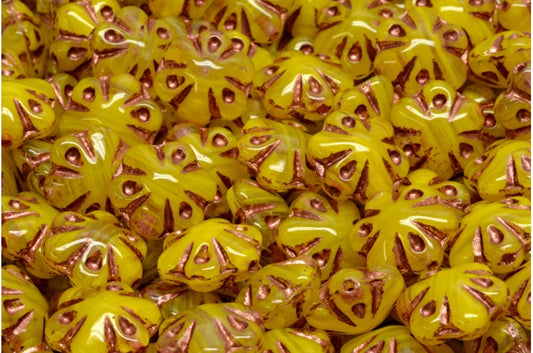 Folklore Flower Beads, Yellow Copper Lined (R0812-54319), Glass, Czech Republic