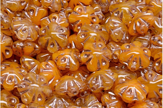 Folklore Flower Beads, Orange Copper Lined (R0912-54324), Glass, Czech Republic