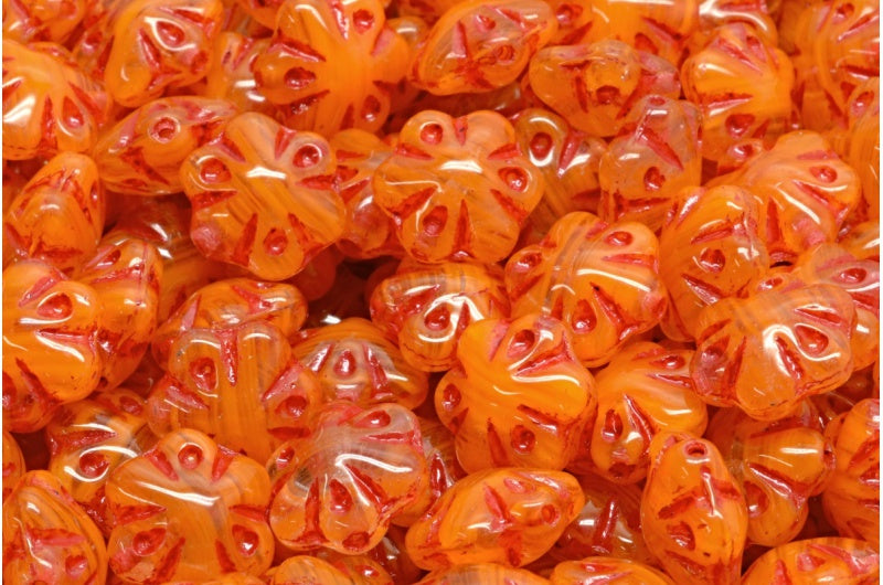 Folklore Flower Beads, Orange 54327 (R0912-54327), Glass, Czech Republic