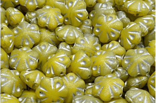 Folklore Flower Beads, Yellow Matte Silver Lined (R0812-84100-54301), Glass, Czech Republic