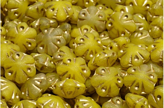 Folklore Flower Beads, Yellow Matte Gold Lined (R0812-84100-54302), Glass, Czech Republic
