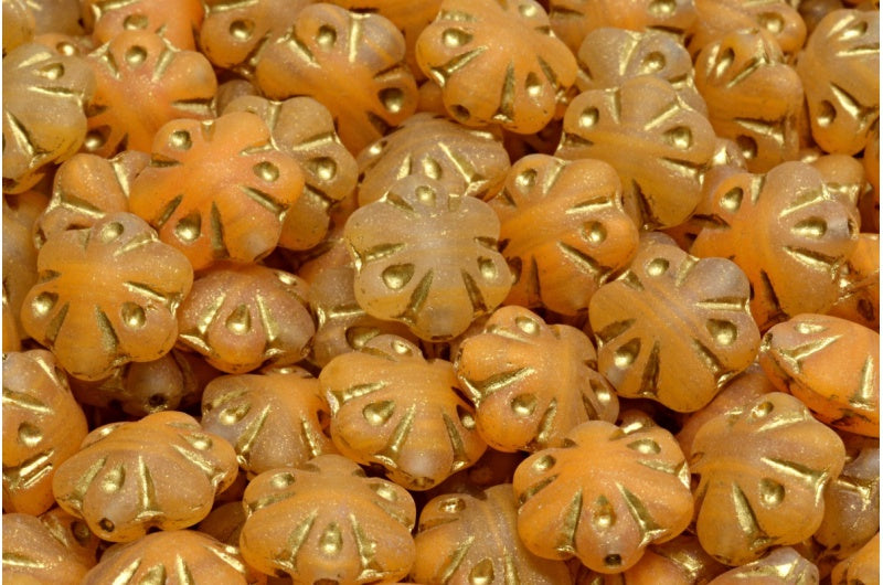 Folklore Flower Beads, Orange Matte Gold Lined (R0912-84100-54302), Glass, Czech Republic