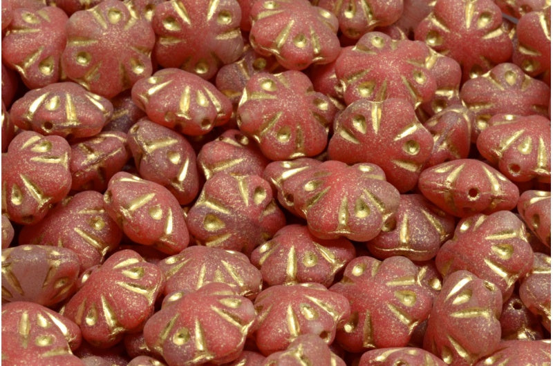 Folklore Flower Beads, Pink Matte Gold Lined (R0918-84100-54302), Glass, Czech Republic