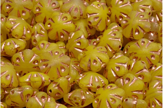 Folklore Flower Beads, Yellow Matte Copper Lined (R0812-84100-54318), Glass, Czech Republic