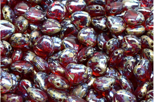 Heart Beads Ruby Red Picasso (90080-43400), Glass, Czech Republic