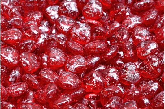 Heart Beads, Ruby Red Silver Splash (90080-94400), Glass, Czech Republic