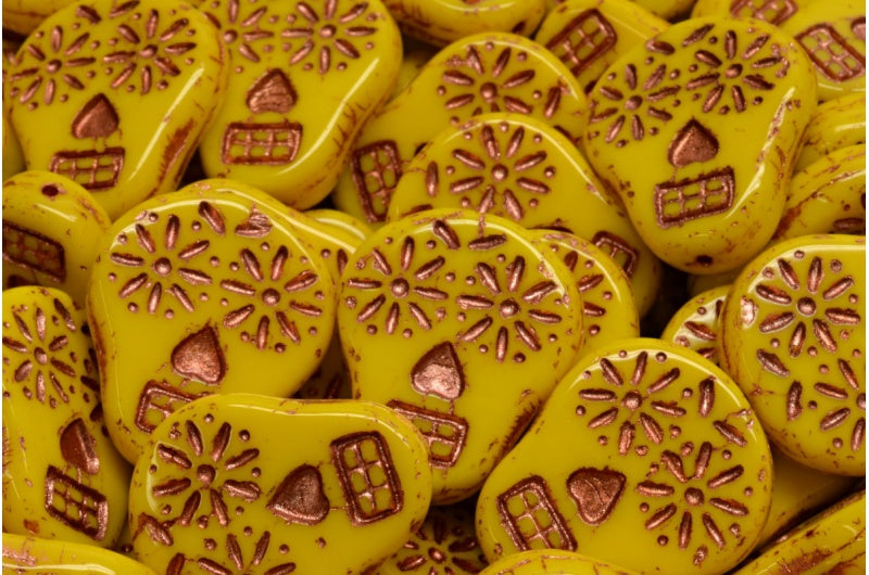 Sugar Skull Beads, Yellow Copper Lined (83120-54319), Glass, Czech Republic