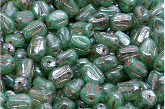 Mini Tulip Beads, R0631 Luster Green Full Coated Copper Lined (R0631-14459-54324), Glass, Czech Republic