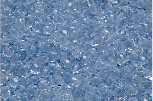Fire Polished Faceted Beads Round, Transparent Blue (30000), Bohemia Crystal Glass, Czech Republic