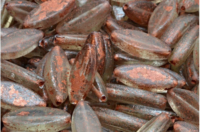 Ship Beads, Gray Etched Copper Lined (40010-etch-54319), Glass, Czech Republic