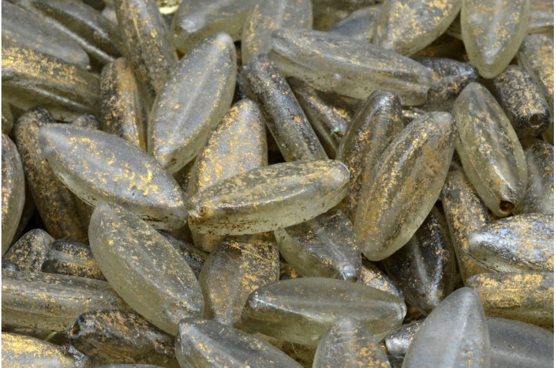 Ship Beads, Gray Etched Gold Lined (40010-etch-54302), Glass, Czech Republic
