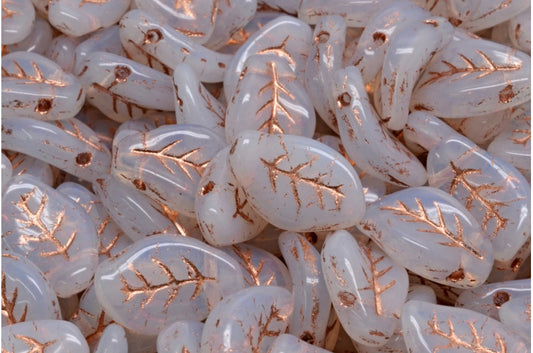 Wellige Blattperlen, opalweißes Kupfer gefüttert (01000-54318), Glas, Tschechische Republik