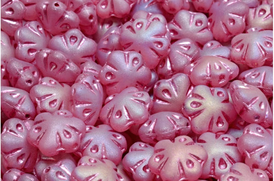 フォークロアフラワービーズ、クリスタルマットABフル（2Xサイド）ピンクライン（00030-84100-28703-54321）、ガラス、チェコ共和国