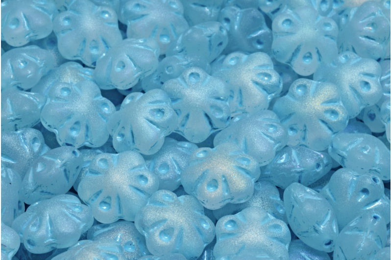 フォークロアフラワービーズ、クリスタルマットABフル（2Xサイド）ライトブルーライン（00030-84100-28703-54308）、ガラス、チェコ共和国