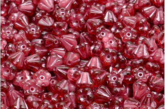 Bell Flower Beads, 6708 Pink Lined (06708-54321), Glass, Czech Republic