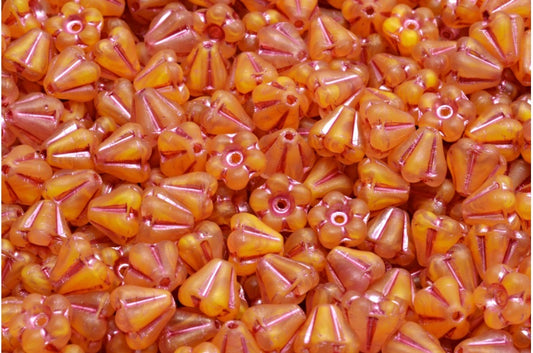 铃花珠，黄色哑光粉色内衬 (R0812-84100-54321)，玻璃，捷克共和国