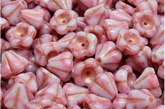 Bell Flower Beads, Pink Copper Lined (07724-54307), Glass, Czech Republic