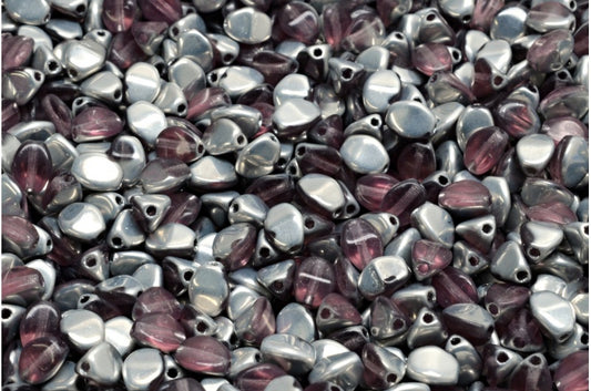 Pinch Beads, Amethyst-Kristall, halbversilbert (20060-27001), Glas, Tschechische Republik