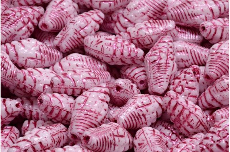 Mitre-Muschelperlen, weiß-rosa gefüttert (02010-54321), Glas, Tschechische Republik