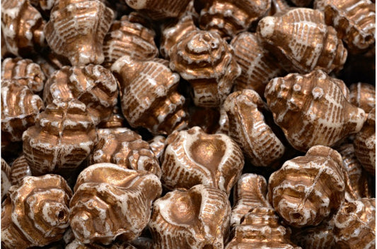 Murex Shell Beads, White Luster Brown Full Coated Bronze Lined (02010-14413-54317), Glass, Czech Republic