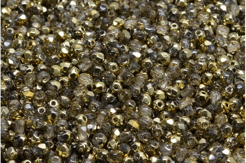 Fire Polish Faceted Round Beads, Crystal Gold (00030-26441), Glass, Czech Republic