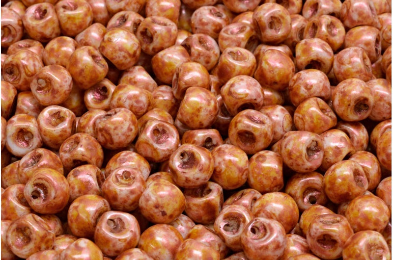 Mushroom Button Beads White Copper Luster Spotted (02010-65324), Glass, Czech Republic