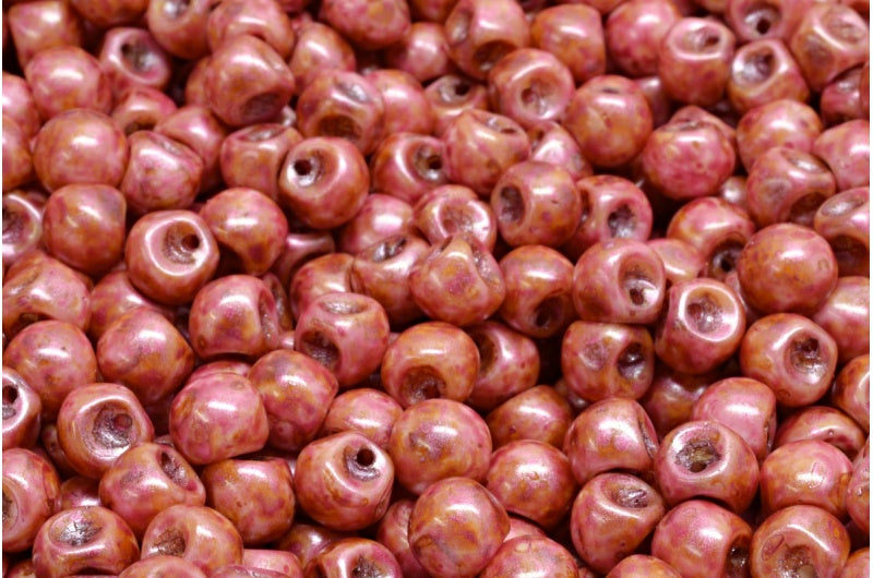 Mushroom Button Beads White Rose Luster Spotted (02010-65327), Glass, Czech Republic