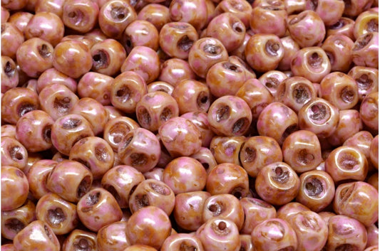 Mushroom Button Beads White Pink Beige Luster Spotted (02010-65323), Glass, Czech Republic