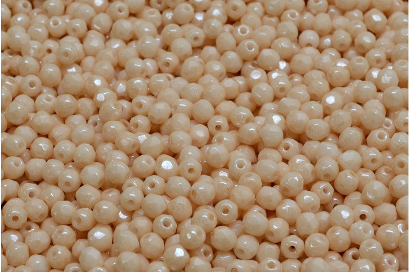 Fire Polish Faceted Round Beads 2mm, Chalk White Luster Brown Full Coated (03000-14413), Glass, Czech Republic